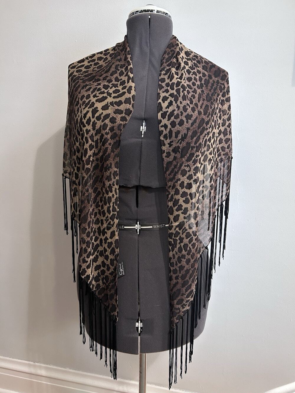 Cejon Brown Animal Print Wrap Shawl Fringe Trim Cheetah Sheer Going Out Boho